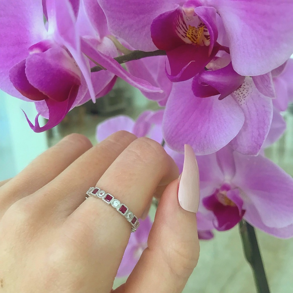 Sterling Silver Ruby Stackable Eternity Band Ring - Picture 4 of 4